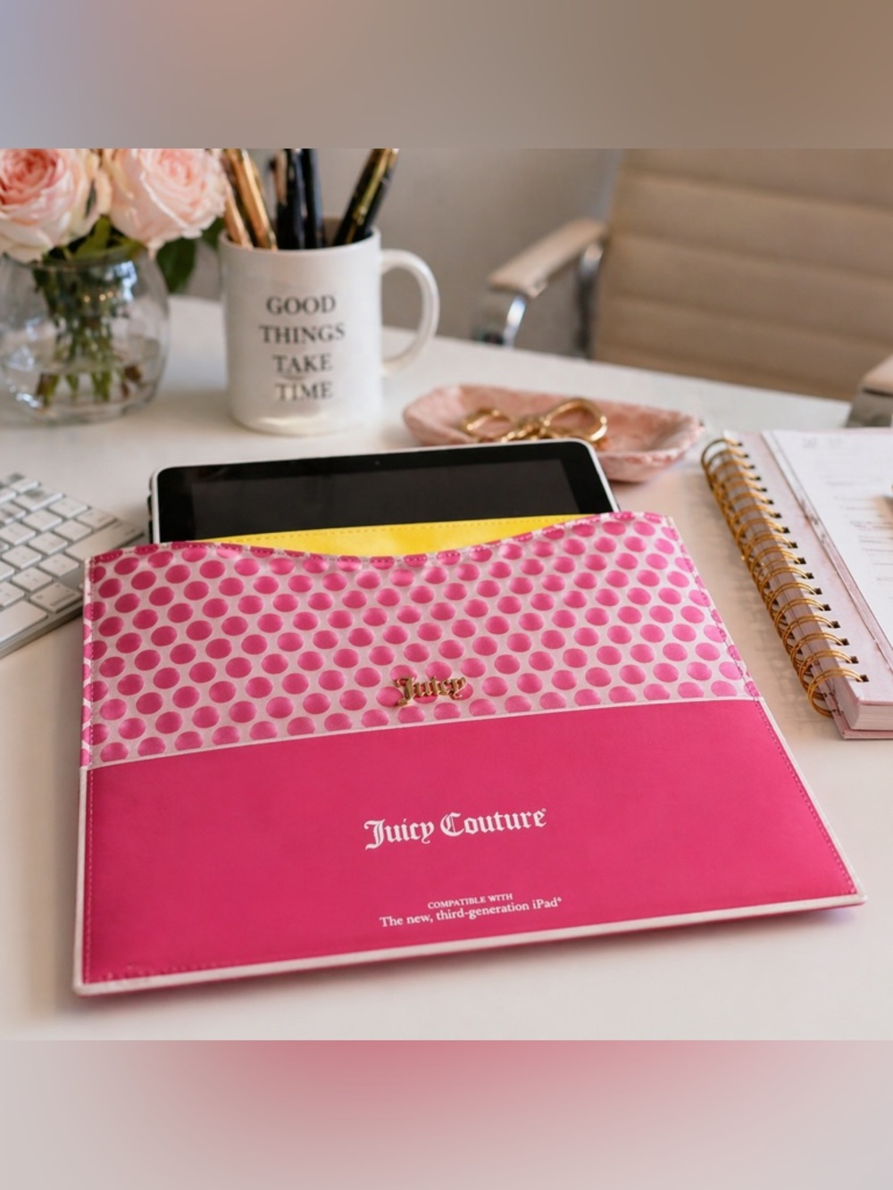 Juicy Couture iPad Sleeve Case NWT | Pink Polka Dot Tablet Cover | 8x10.5